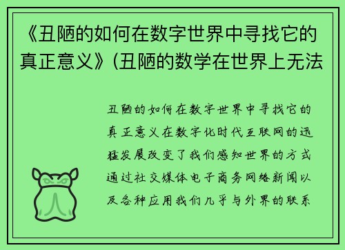 《丑陋的如何在数字世界中寻找它的真正意义》(丑陋的数学在世界上无法生存)